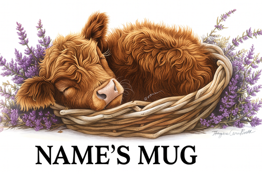 11oz Personalised Sleeping Cow Mug.