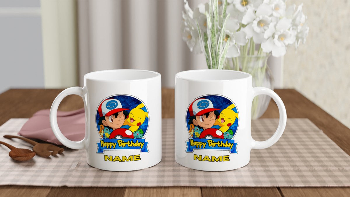 11oz Personalised 'Named' Pokemon Happy Birthday Mug.