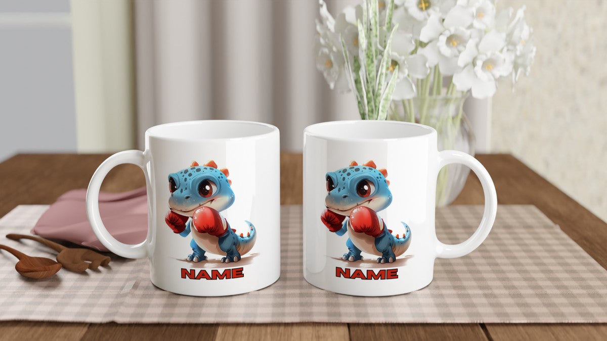 11oz Personalised 'Named' Boxing Dinosaur Mug.