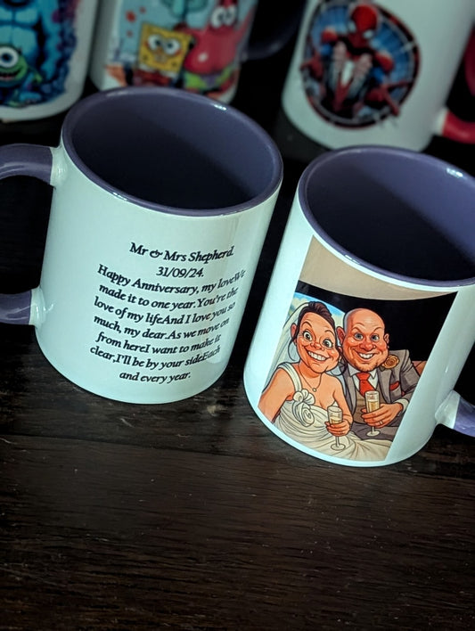 2 x Personalised Cartoon Caricature Mug Set – Custom Wedding & Anniversary Gift