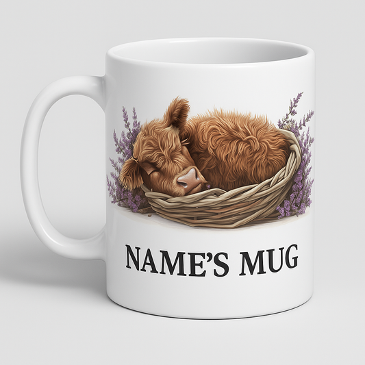 11oz Personalised Sleeping Cow Mug.