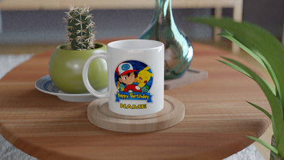11oz Personalised 'Named' Pokemon Happy Birthday Mug.