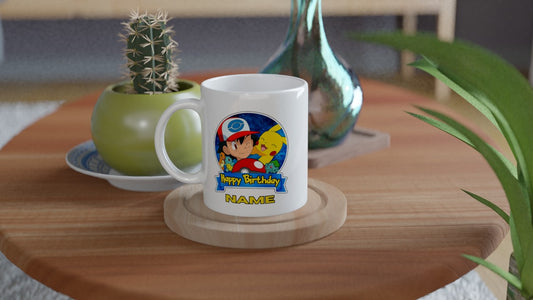 11oz Personalised 'Named' Pokemon Happy Birthday Mug.