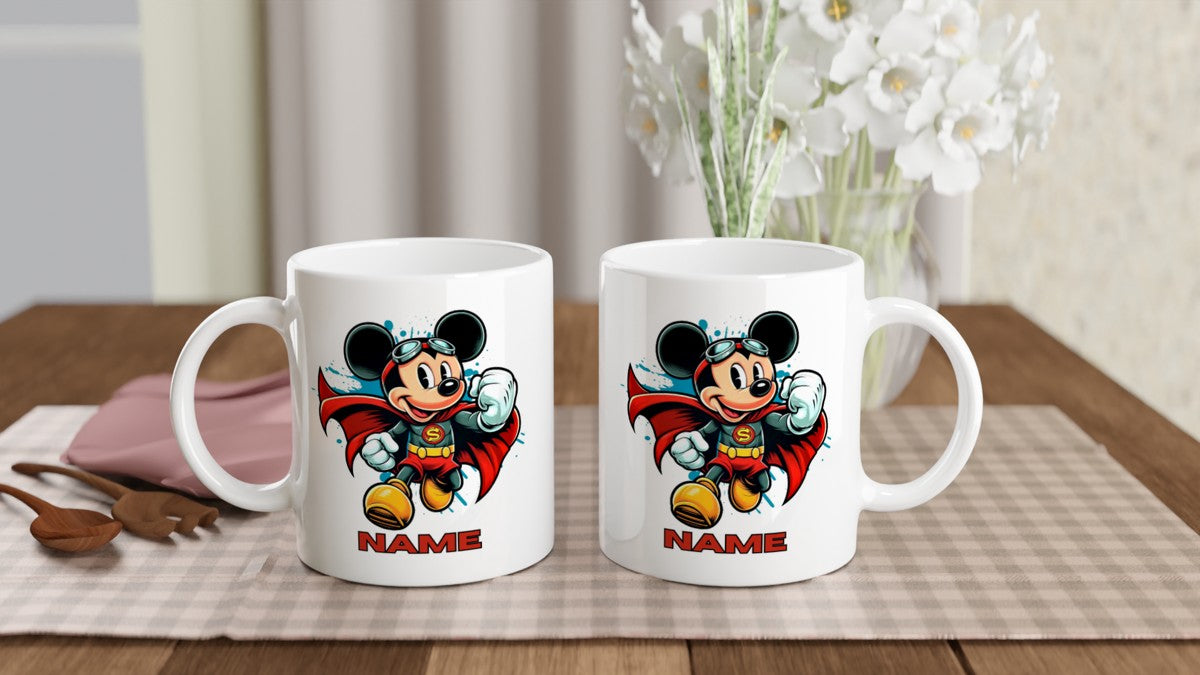 11oz Personalised 'Named' Superhero Mickey Mouse Mug.